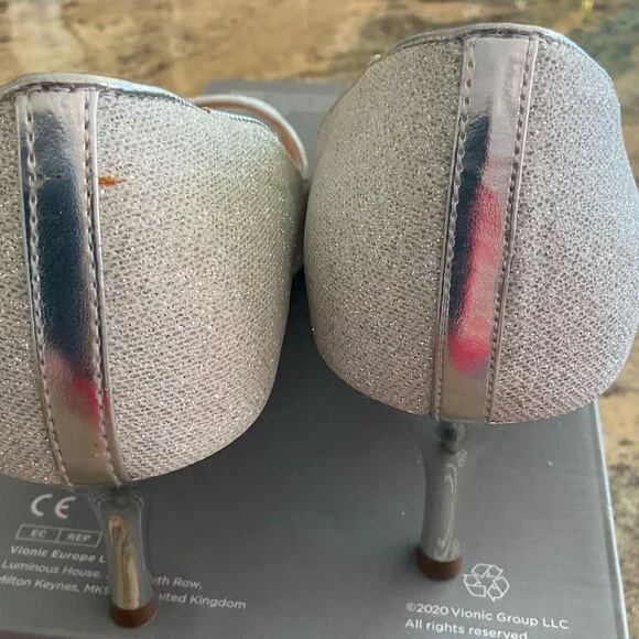 I. Miller Silver Sparkle Low Heeled Formal Prom Bridal Open Toe Shoes - Picture 4 of 10